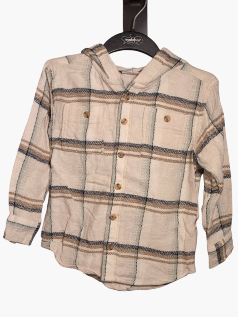 Old Navy Waffle Knit Cream Plaid Hoodie "Shacket". Size 4T